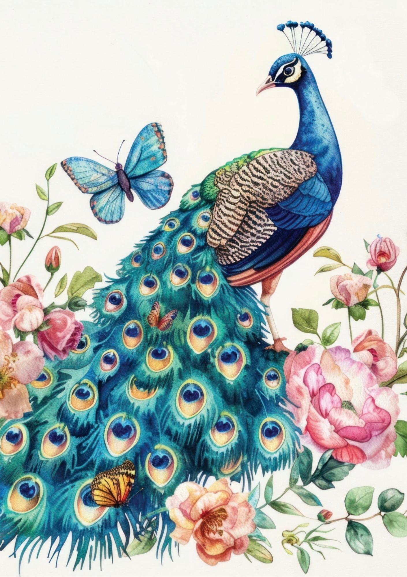 Peacock  Note Cards with Envelopes - set of 5 - A5