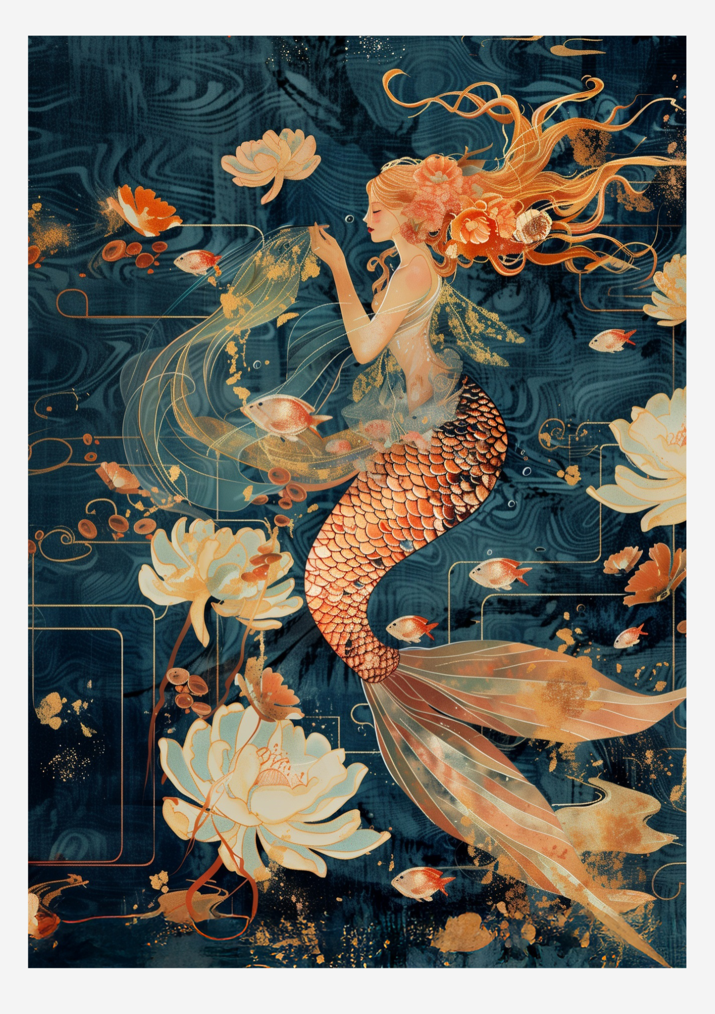 Mermaid Note Cards with Envelopes - set of 5 - A5
