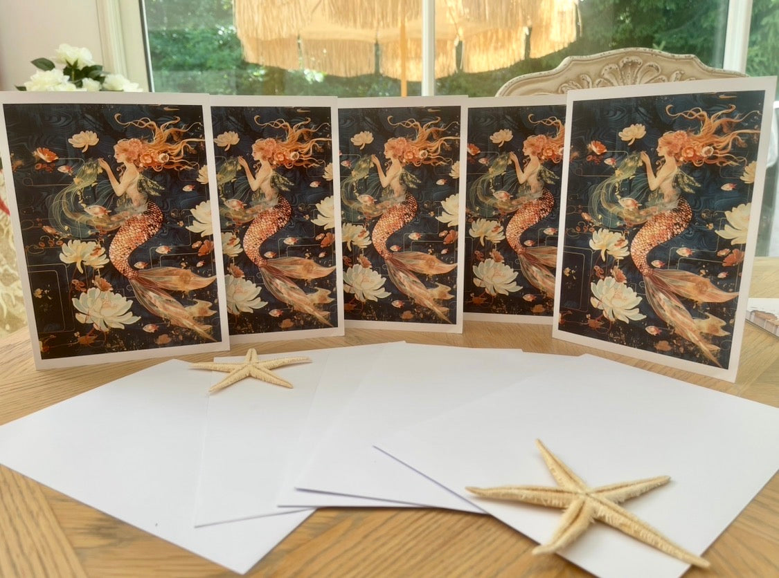 Mermaid Note Cards with Envelopes - set of 5 - A5
