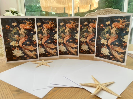 Mermaid Note Cards with Envelopes - set of 5 - A5